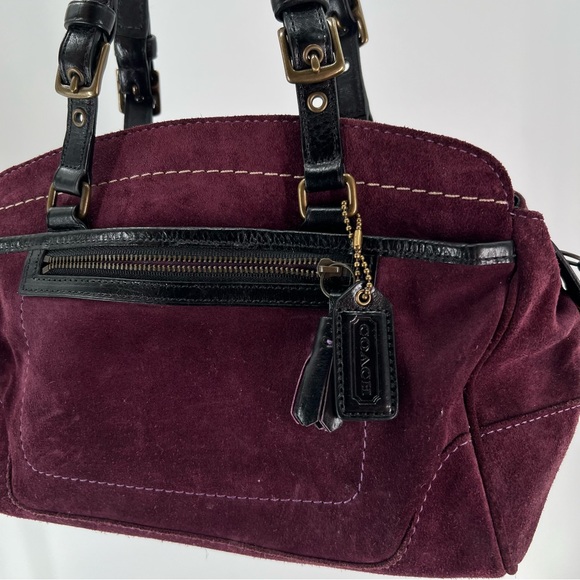 Coach Hamilton Burgundy Suede Leather Tote Bag Satchel Style 7474 Excellent - Picture 6 of 16